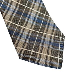 Joseph Abboud Silk Tie Plaid Neutrals Blue Brown Office Business Career EUC